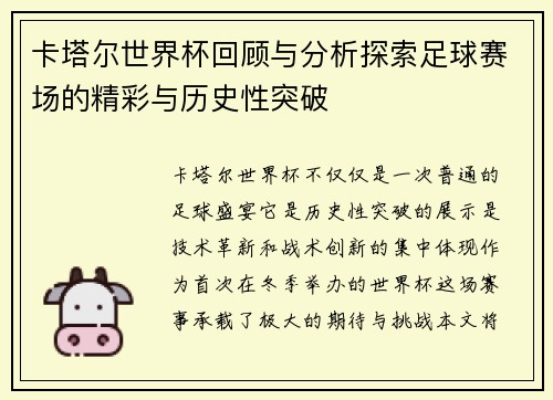 卡塔尔世界杯回顾与分析探索足球赛场的精彩与历史性突破
